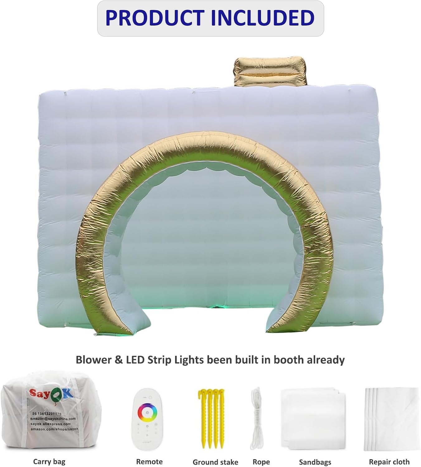 SAYOK Inflatable Party Tent Inflatable Nightclub White Inflatable Camera Photo Booth Enclosure Inflatable Cube Tent for Event, Show, Exhibition, Bars, Tourism, Parties