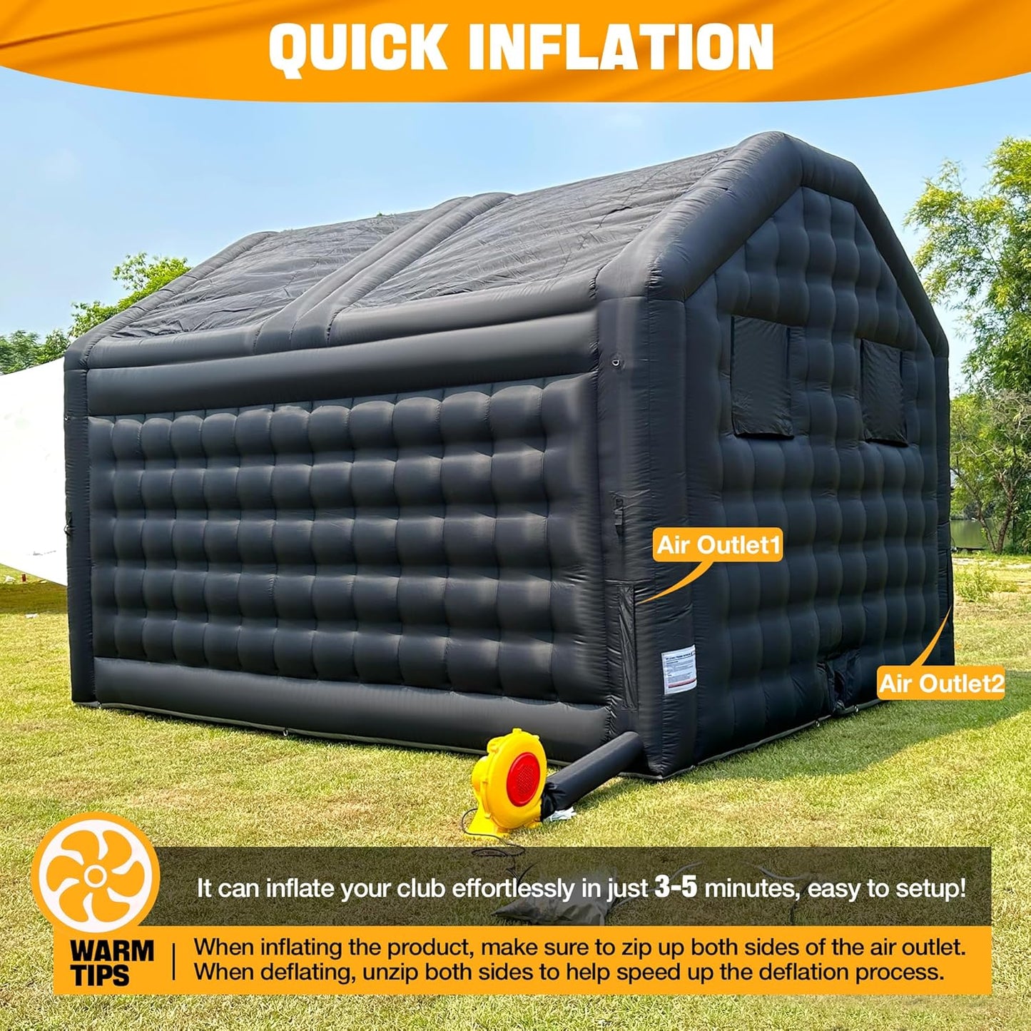 Small Black Inflatable Night Club 16.4x13x11.5Ft Disco Cube Gazebo Event House with Logo Area Portable Inflatable Party Tent for Birthday, School Events, Backyard Party, Rental Business