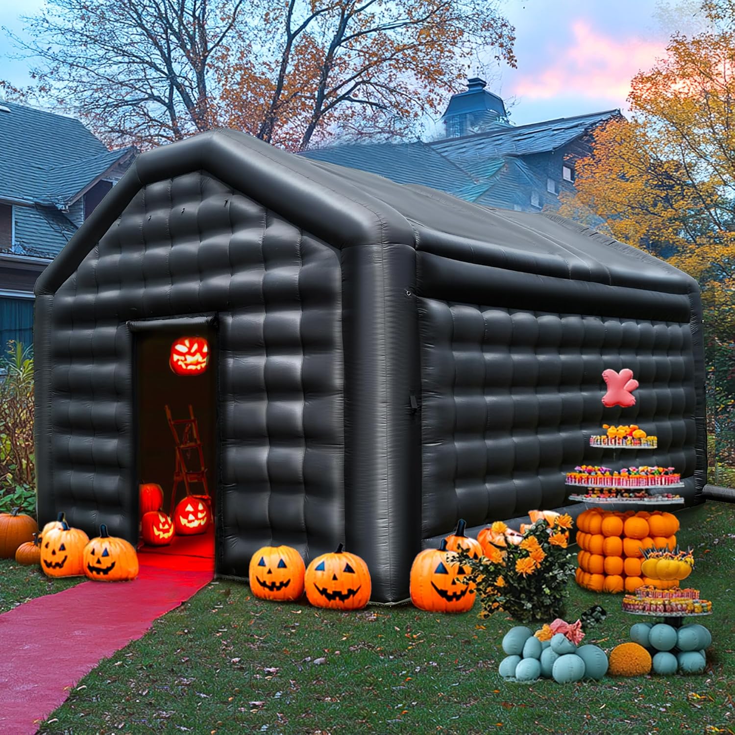 Small Black Inflatable Night Club 16.4x13x11.5Ft Disco Cube Gazebo Event House with Logo Area Portable Inflatable Party Tent for Birthday, School Events, Backyard Party, Rental Business