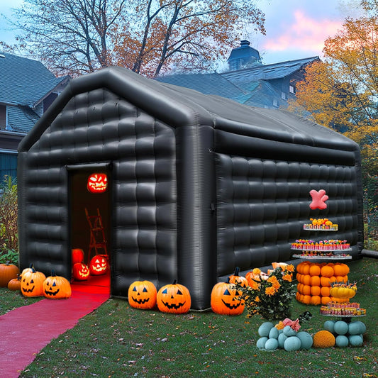Small Black Inflatable Night Club 16.4x13x11.5Ft Disco Cube Gazebo Event House with Logo Area Portable Inflatable Party Tent for Birthday, School Events, Backyard Party, Rental Business