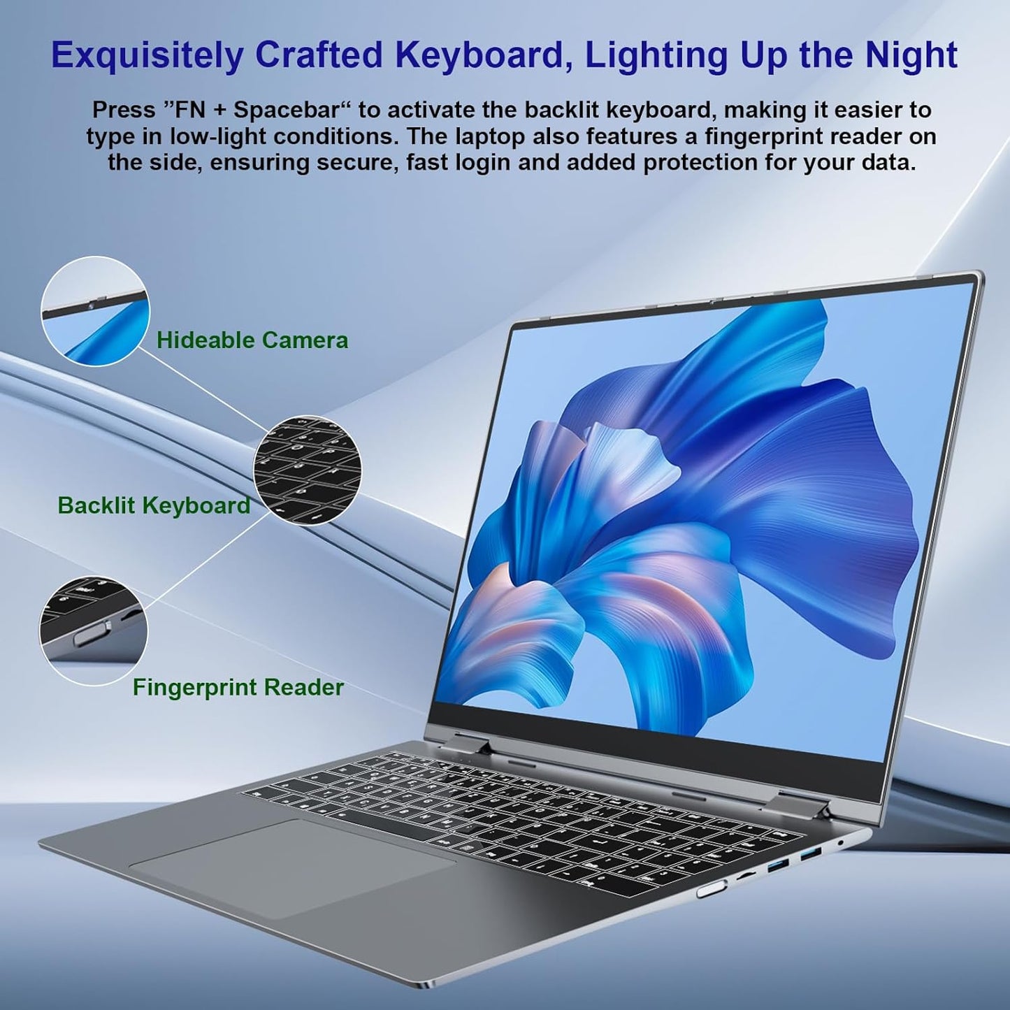 jumper 2 in 1 Laptop, 16 inch Convertible Laptop Computer with IPS FHD 360 Degree Touchscreen, 640GB Storage, 16GB RAM, Fingerprint Reader, Backlit Keyboard, 53.2WH, WiFi 6